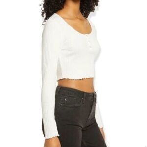 Bp Nordstrom Crop Henley Top Textured Rib Knit Green Lime Large NWT